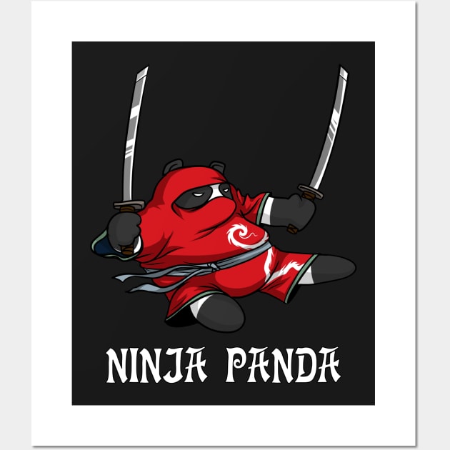 Ninja Panda Bear Funny Fantasy Cartoon Samurai Wall Art by underheaven